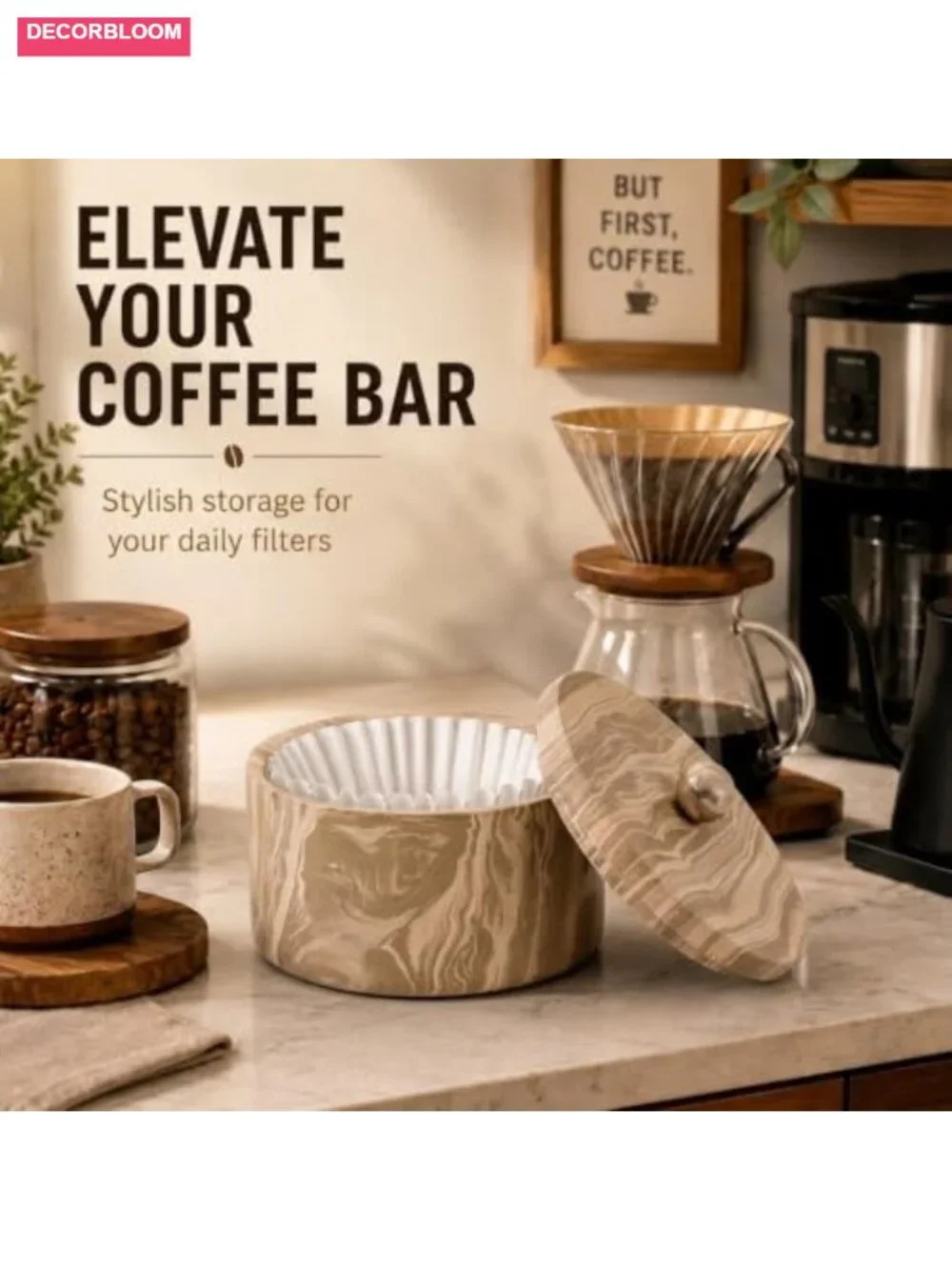 Marble Coffee Filter Holder 6 Inch Handmade Natural Stone with Lid